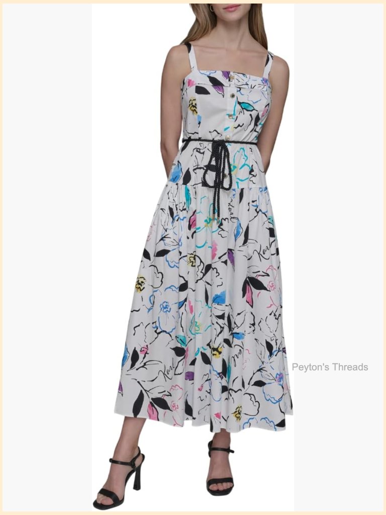 Sleeveless Square Neck Drope Waist Maxi Dress With Rope Belt